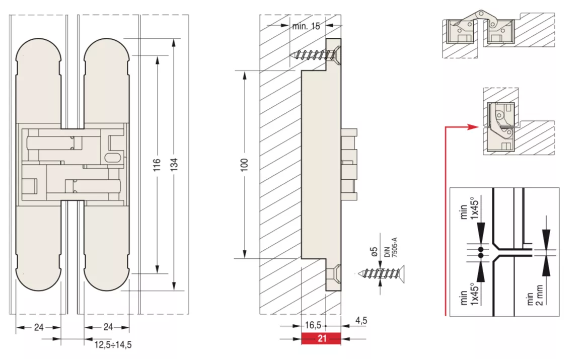Ceam Satin Brass 134mm 3D Concealed Hinge 1130 | CI001130OSG00 4 Ceam Satin Brass 134mm 3D Concealed Hinge 1130 | CI001130OSG00 - Image 2
