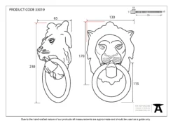 From The Anvil Antique Pewter Lions Head Door Knocker | 33019 -Ironmongery Experts Shop 33019 drawing.jpg.mst