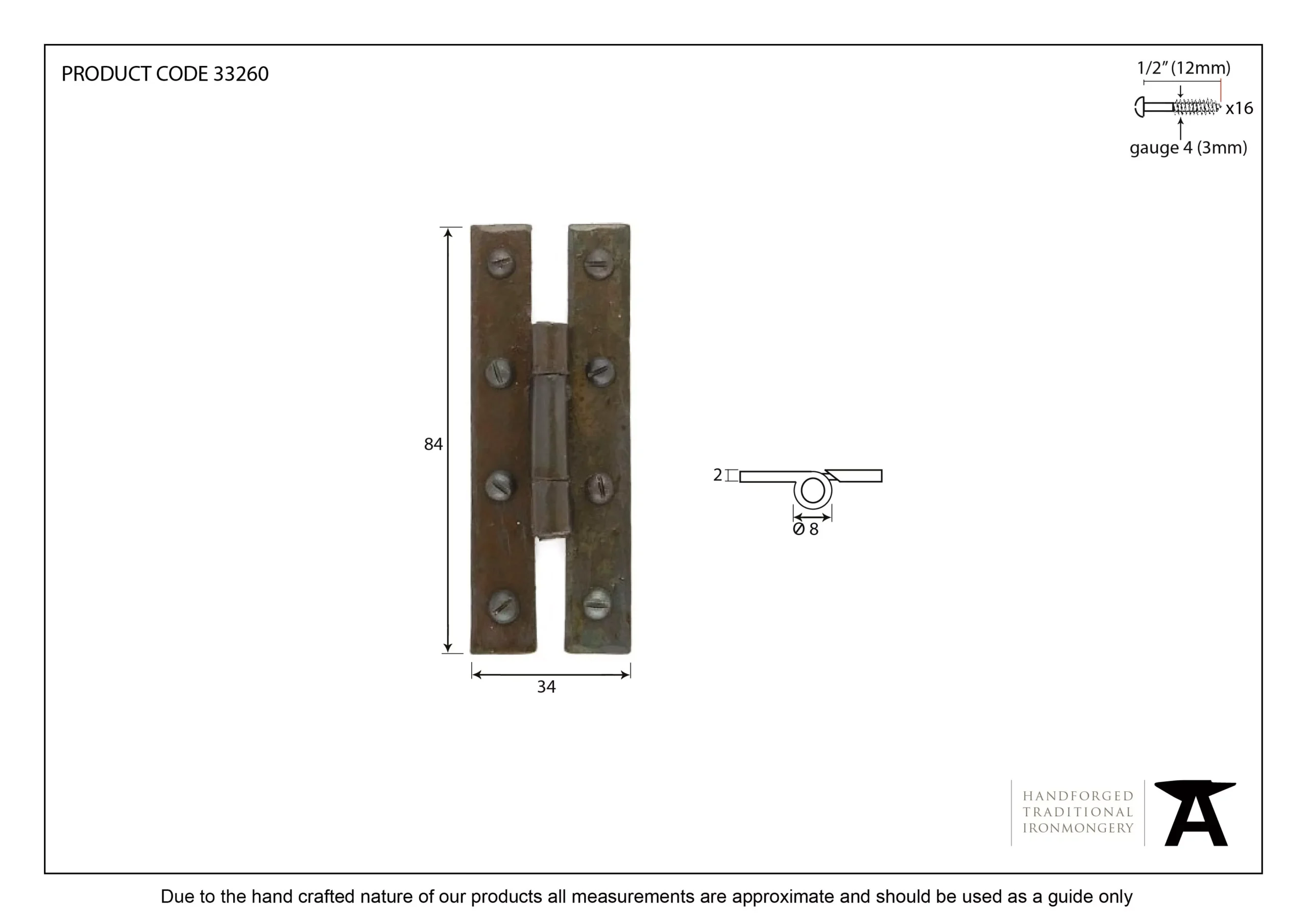 Pair From The Anvil Beeswax 84mm H Hinge | 33260 5 Pair From The Anvil Beeswax 84mm H Hinge | 33260 - Image 3