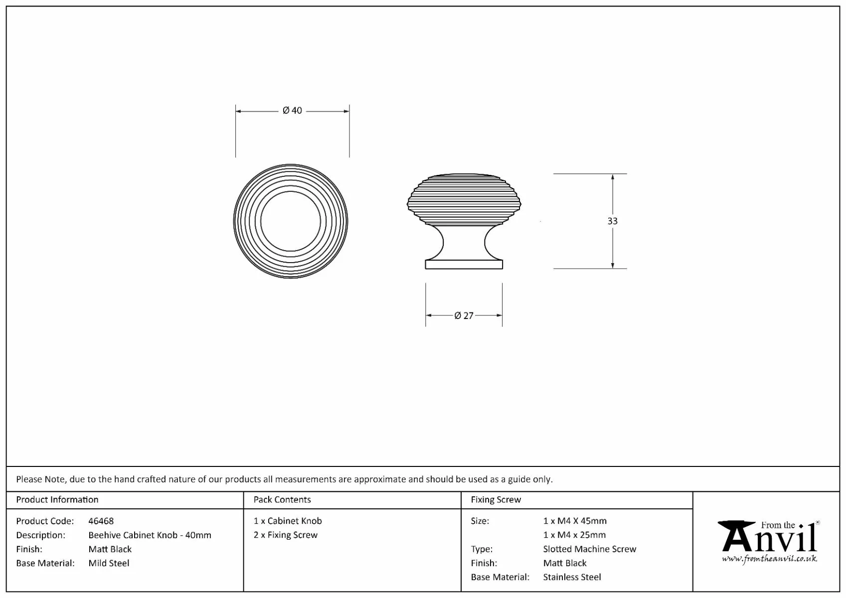 Matt Black Beehive Cabinet Knob 40mm | 46468 6 Matt Black Beehive Cabinet Knob 40mm | 46468 - Image 4