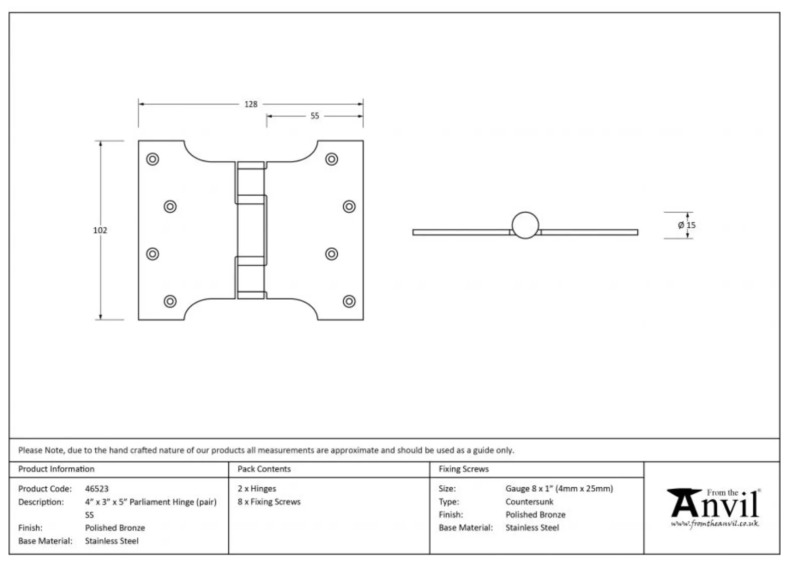 Pair From The Anvil Polished Bronze 4x3x5" Parliament Hinge | 46523 5 Pair From The Anvil Polished Bronze 4x3x5" Parliament Hinge | 46523 - Image 3