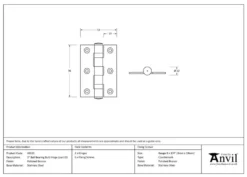 Pair Anvil Polished Bronze 3" (76mm) Ball Bearing Butt Hinge | 46525 -Ironmongery Experts Shop 46525 tech.png.mst
