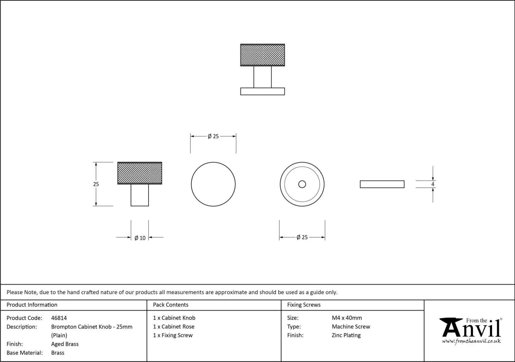 Anvil Aged Brass Brompton 25mm Cabinet Knob (plain) | 46814 8 Anvil Aged Brass Brompton 25mm Cabinet Knob (plain) | 46814 - Image 6
