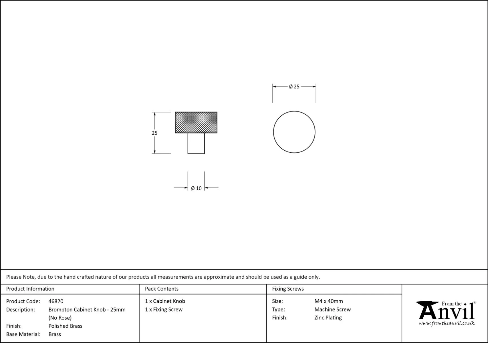 Anvil Polished Brass Brompton 25mm Cabinet Knob| 46820 8 Anvil Polished Brass Brompton 25mm Cabinet Knob| 46820 - Image 6
