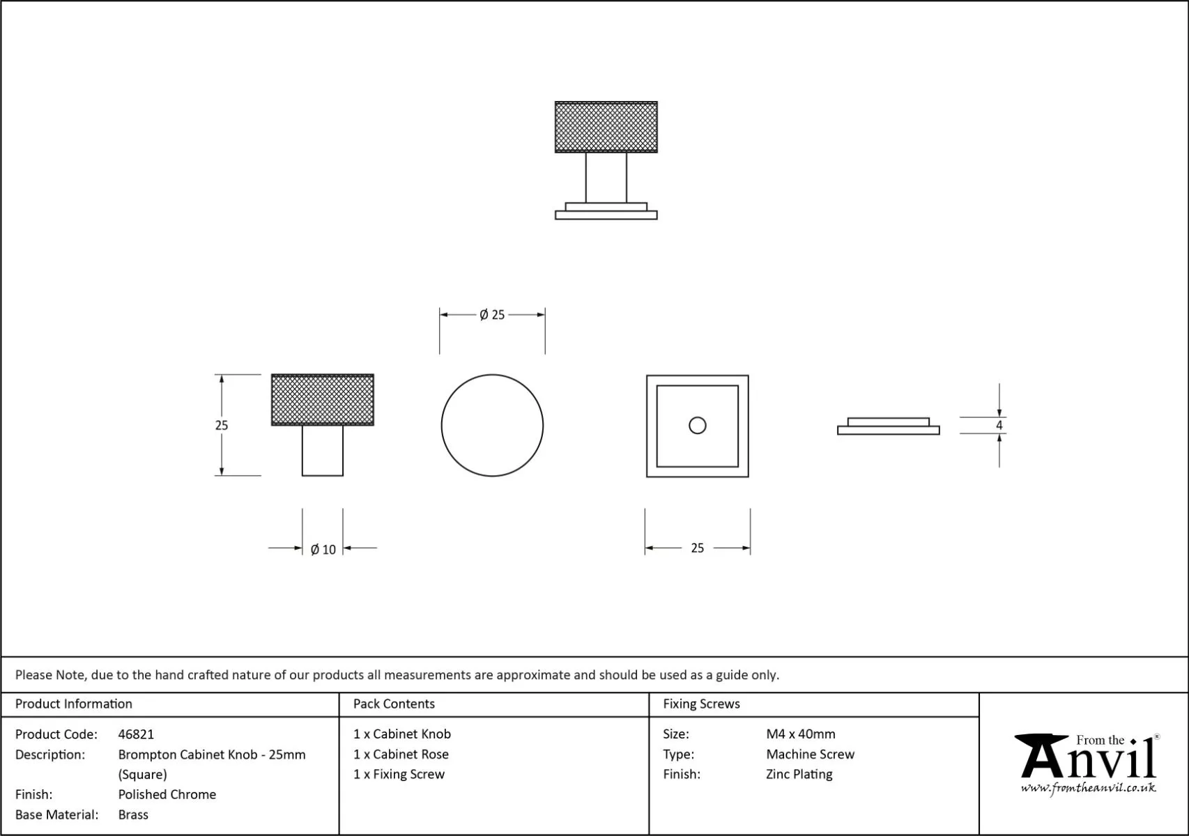 Anvil Polished Chrome Brompton 25mm Cabinet Knob (Square) | 46821 8 Anvil Polished Chrome Brompton 25mm Cabinet Knob (Square) | 46821 - Image 6