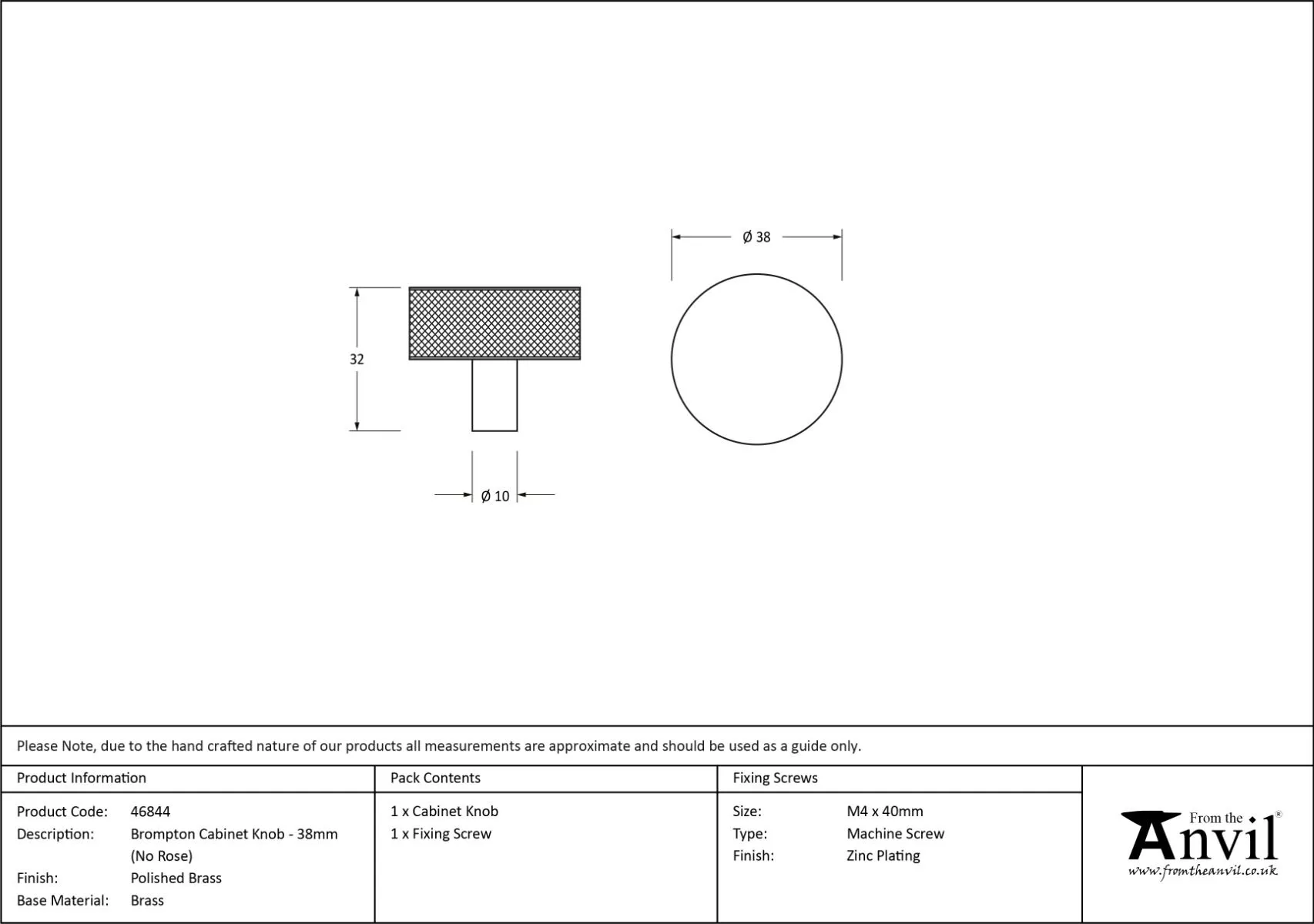 Anvil Polished Brass Brompton 38mm Cabinet Knob| 46844 7 Anvil Polished Brass Brompton 38mm Cabinet Knob| 46844 - Image 5