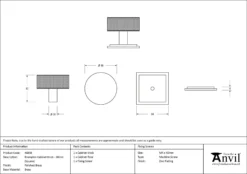 Anvil Polished Brass Brompton 38mm Cabinet Knob (Square) | 46848 -Ironmongery Experts Shop 46848 drawing.jpg.mst