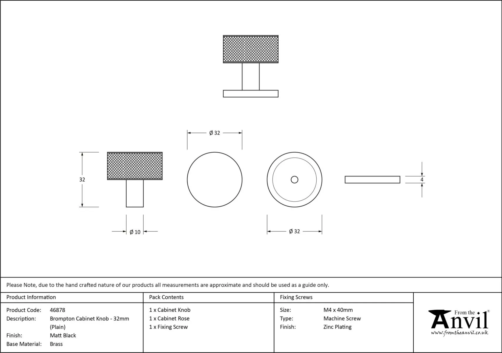Anvil Matt Black Brompton 32mm Cabinet Knob (plain) | 46878 8 Anvil Matt Black Brompton 32mm Cabinet Knob (plain) | 46878 - Image 6