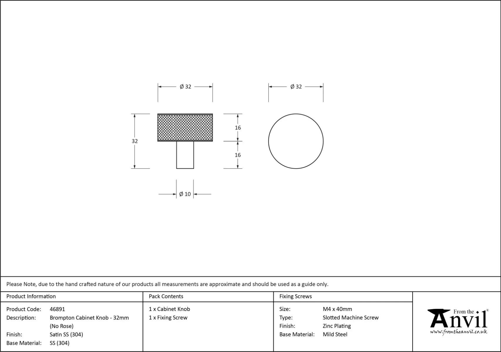 Anvil Satin SS Brompton 32mm Cabinet Knob| 46891 8 Anvil Satin SS Brompton 32mm Cabinet Knob| 46891 - Image 6
