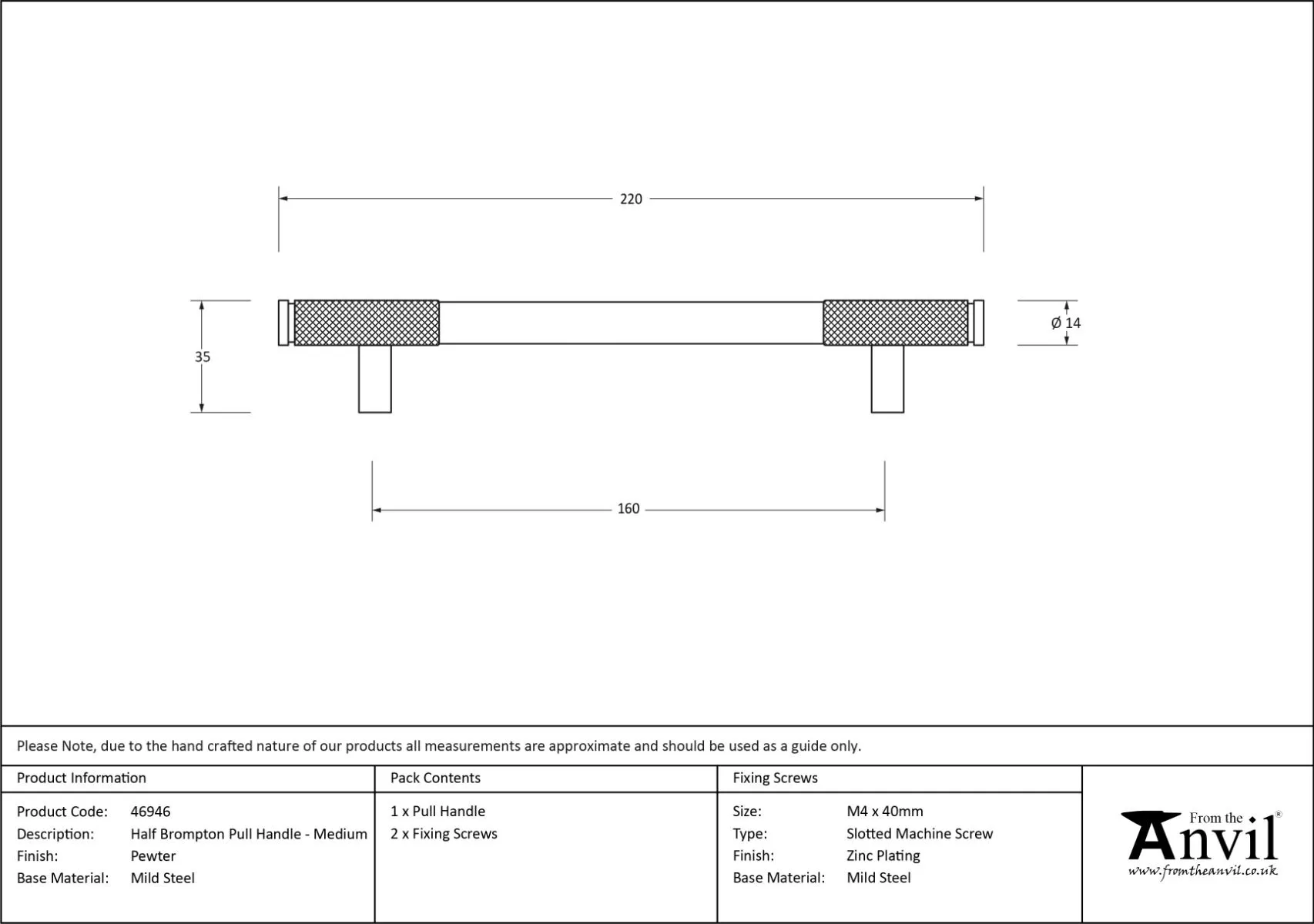 Pewter 220mm Half Knurled Brompton Medium Pull Handle | 46946 8 Pewter 220mm Half Knurled Brompton Medium Pull Handle | 46946 - Image 6