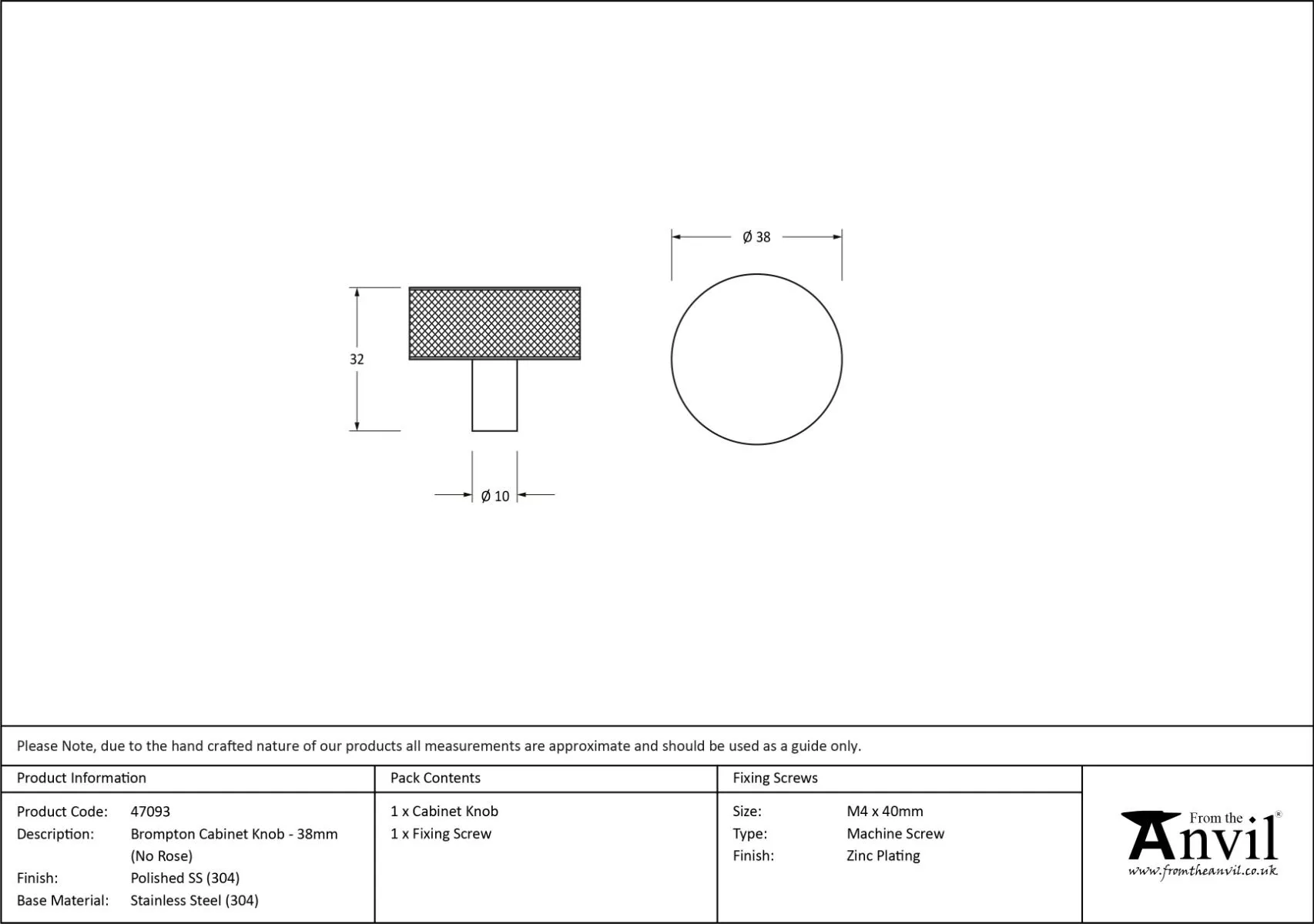 Anvil Polished SS Brompton 38mm Cabinet Knob| 47093 8 Anvil Polished SS Brompton 38mm Cabinet Knob| 47093 - Image 6