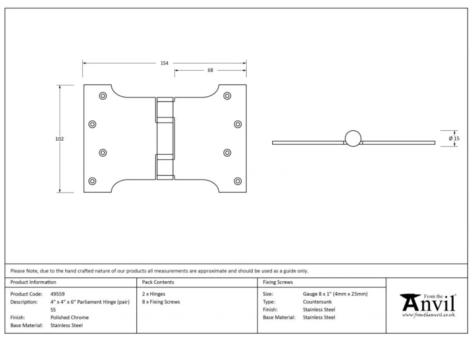 Pair From The Anvil Polished Chrome 4x4x6" Parliament Hinge | 49559 5 Pair From The Anvil Polished Chrome 4x4x6" Parliament Hinge | 49559 - Image 3