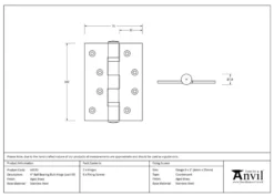 Pair Anvil Aged Brass 4" (102mm) Ball Bearing Butt Hinge | 49570 -Ironmongery Experts Shop 49570 tech.png.mst