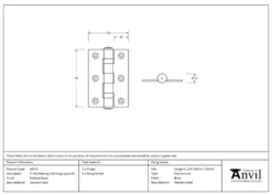 Pair Anvil Polished Brass 3" (76mm) Ball Bearing Butt Hinge | 49572 -Ironmongery Experts Shop 49572 tech.png.mst