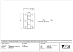 Pair Anvil Polished Chrome 3" (76mm) Ball Bearing Butt Hinge | 49575 -Ironmongery Experts Shop 49575 tech.png.mst
