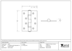 Pair Anvil Polished Chrome 4" (102mm) Ball Bearing Butt Hinge | 49576 -Ironmongery Experts Shop 49576 tech.png.mst