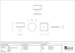 Anvil Aged Brass Kelso 32mm Cabinet Knob (Square) | 50309 -Ironmongery Experts Shop 50309 drawing.jpg.mst