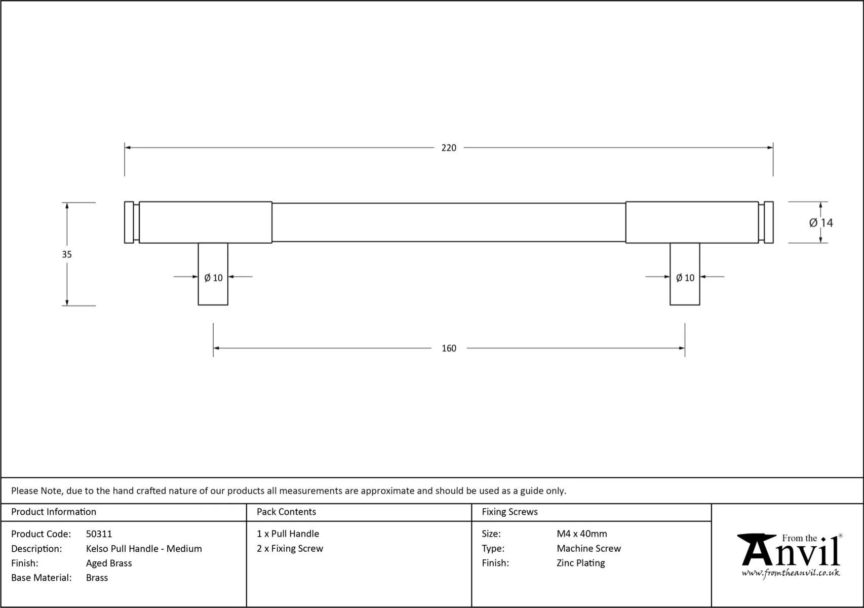 Aged Brass 220mm Kelso Medium Pull Handle | 50311 8 Aged Brass 220mm Kelso Medium Pull Handle | 50311 - Image 6