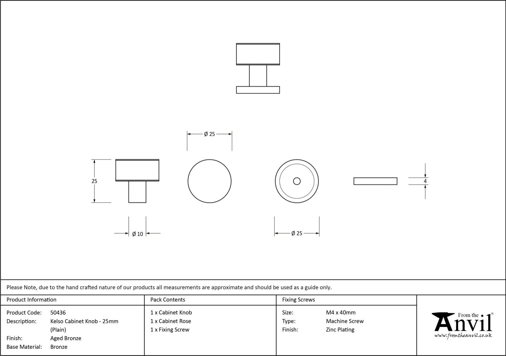 Anvil Aged Bronze Kelso 25mm Cabinet Knob (Plain) | 50436 8 Anvil Aged Bronze Kelso 25mm Cabinet Knob (Plain) | 50436 - Image 6