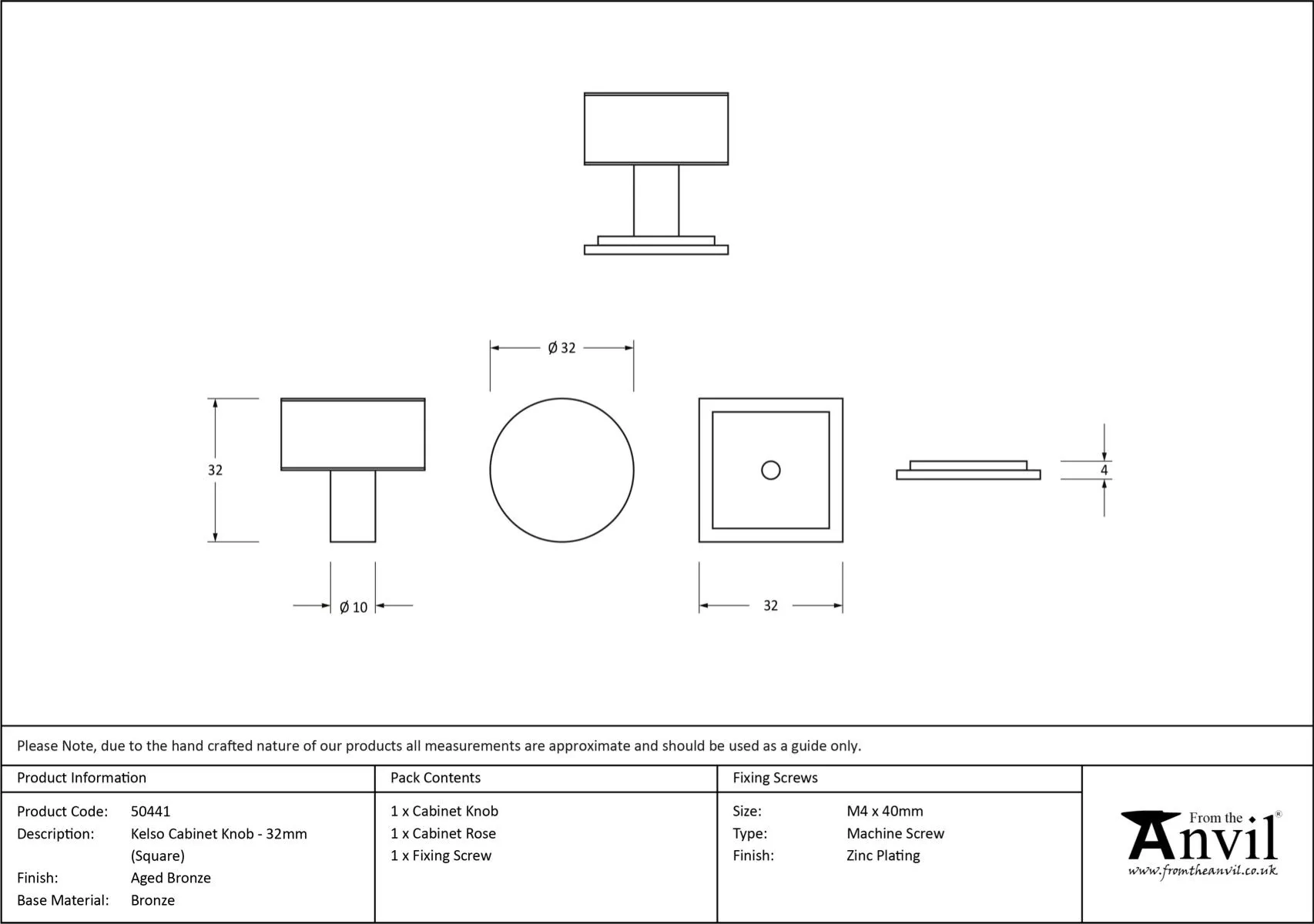 Anvil Aged Bronze Kelso 32mm Cabinet Knob (Square) | 50441 8 Anvil Aged Bronze Kelso 32mm Cabinet Knob (Square) | 50441 - Image 6