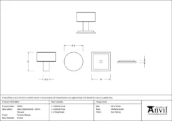 Anvil Polished Bronze Kelso 32mm Cabinet Knob (Square) | 50465 -Ironmongery Experts Shop 50465 drawing.jpg.mst