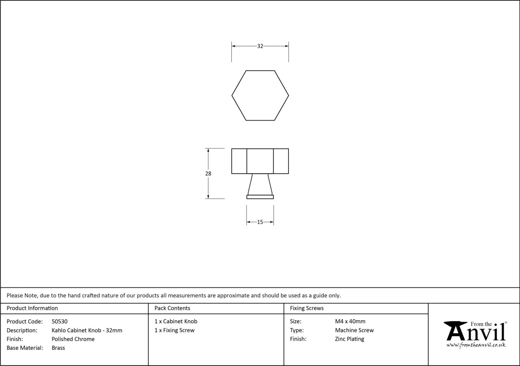 Anvil Polished Chrome Kahlo 32mm Cabinet Knob| 50530 8 Anvil Polished Chrome Kahlo 32mm Cabinet Knob| 50530 - Image 6