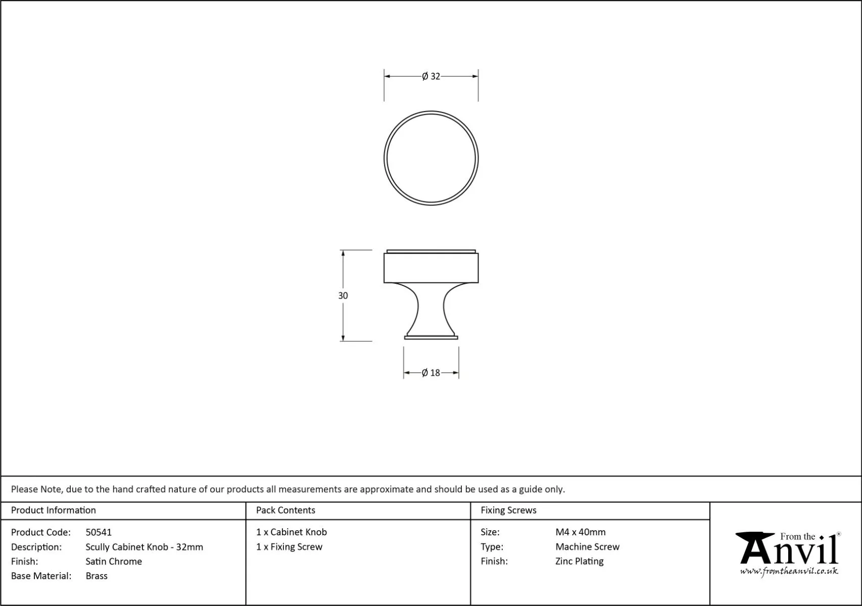 Anvil Satin Chrome Scully 32mm Cabinet Knob| 50541 8 Anvil Satin Chrome Scully 32mm Cabinet Knob| 50541 - Image 6