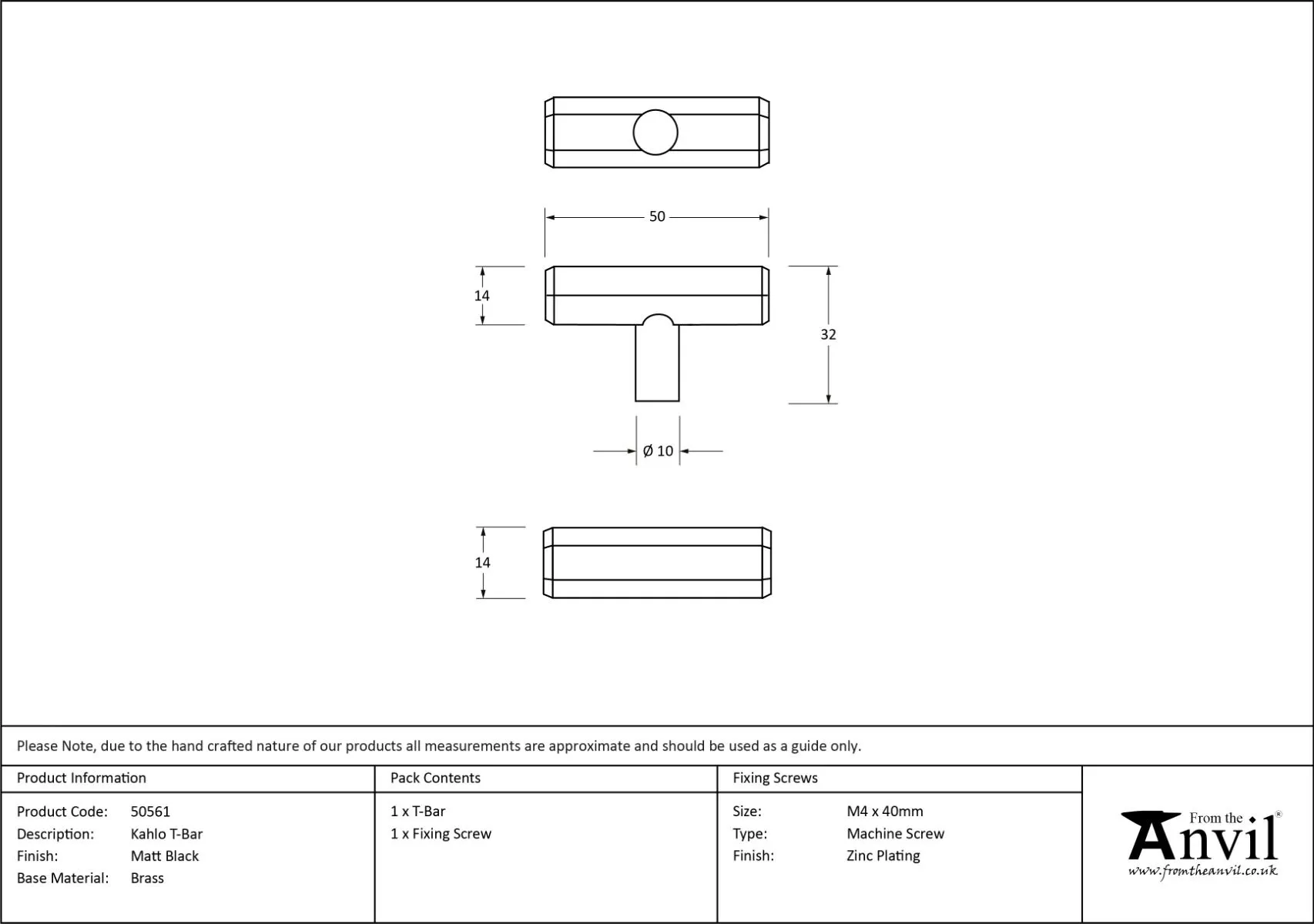 Anvil Matt Black Kahlo T Bar Cabinet Knob| 50561 7 Anvil Matt Black Kahlo T Bar Cabinet Knob| 50561 - Image 5