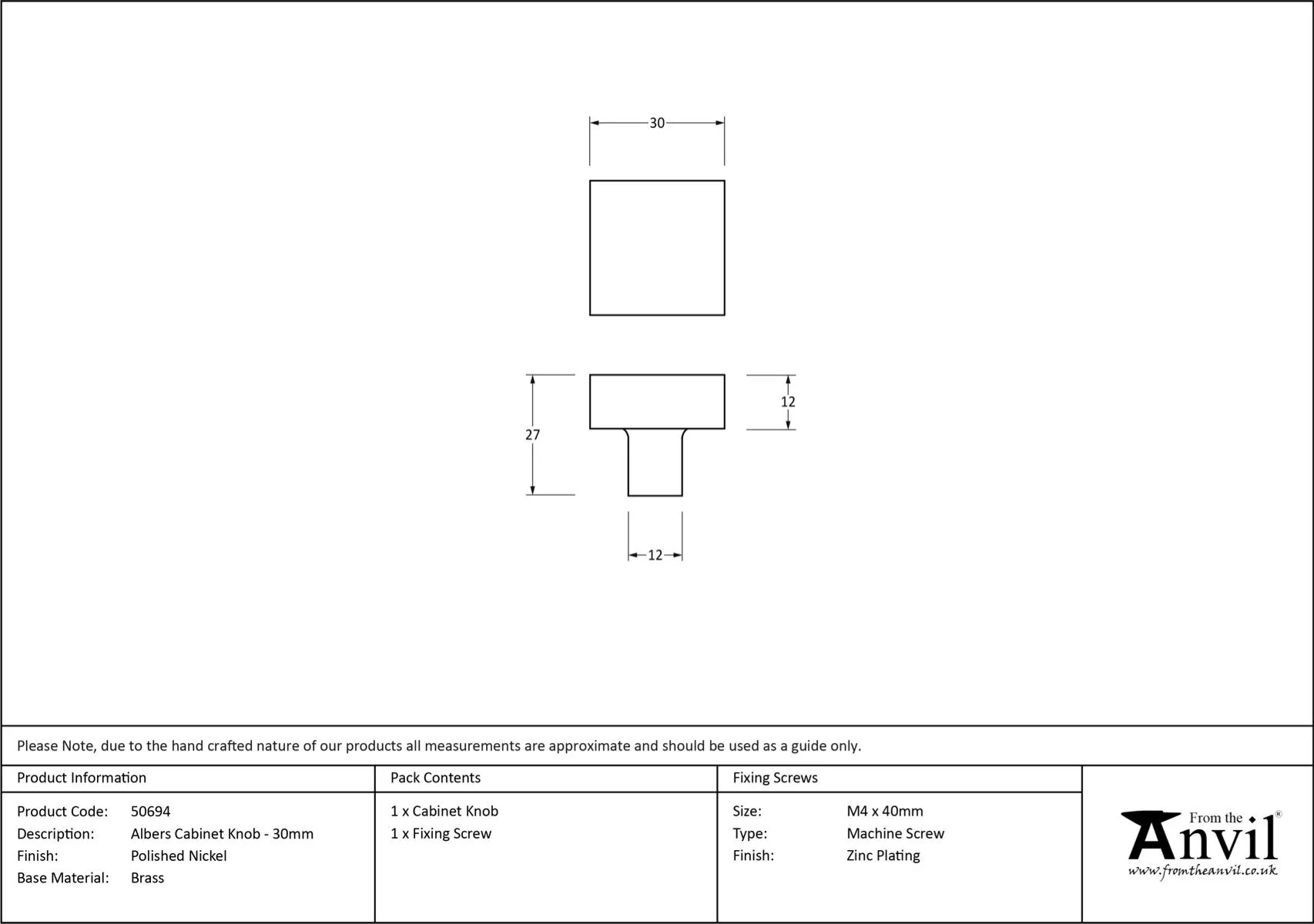 Anvil Polished Nickel Albers 30mm Cabinet Knob | 50694 8 Anvil Polished Nickel Albers 30mm Cabinet Knob | 50694 - Image 6