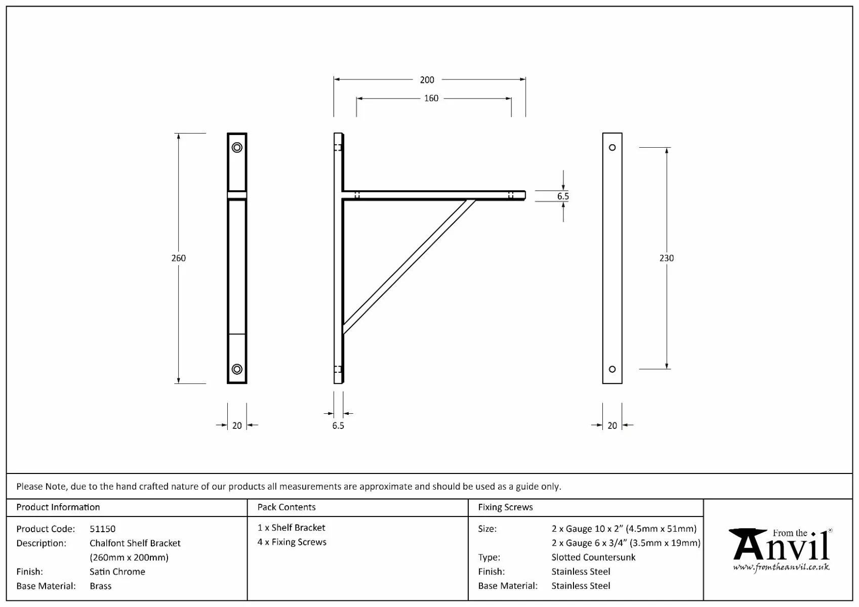 Satin Chrome Chalfont Shelf Bracket (260mm X 200mm) 4 Satin Chrome Chalfont Shelf Bracket (260mm X 200mm) - Image 2
