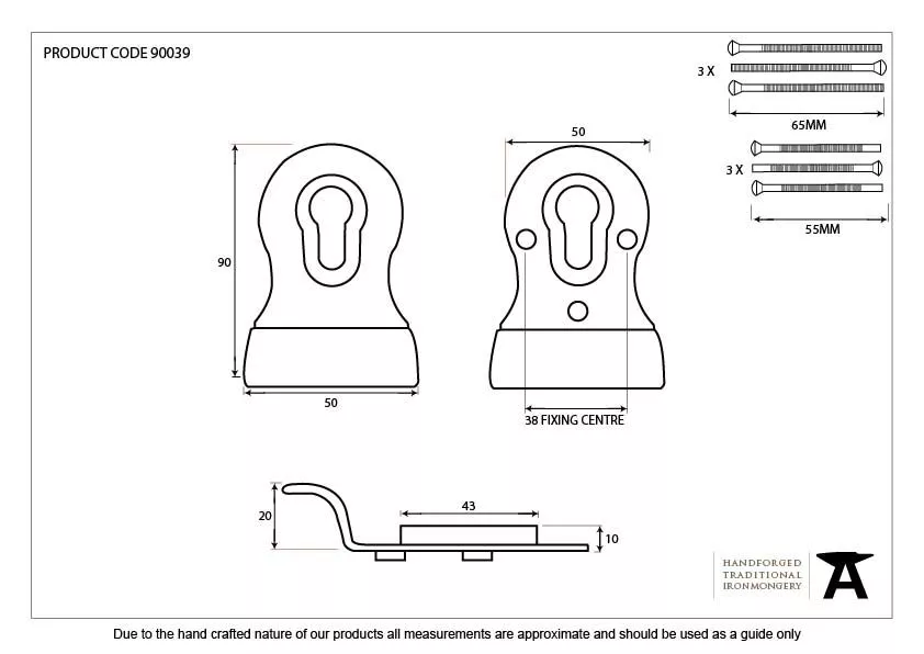 From The Anvil Aged Brass Euro Door Back To Back Cylinder Pull | 90065 4 From The Anvil Aged Brass Euro Door Back To Back Cylinder Pull | 90065 - Image 2