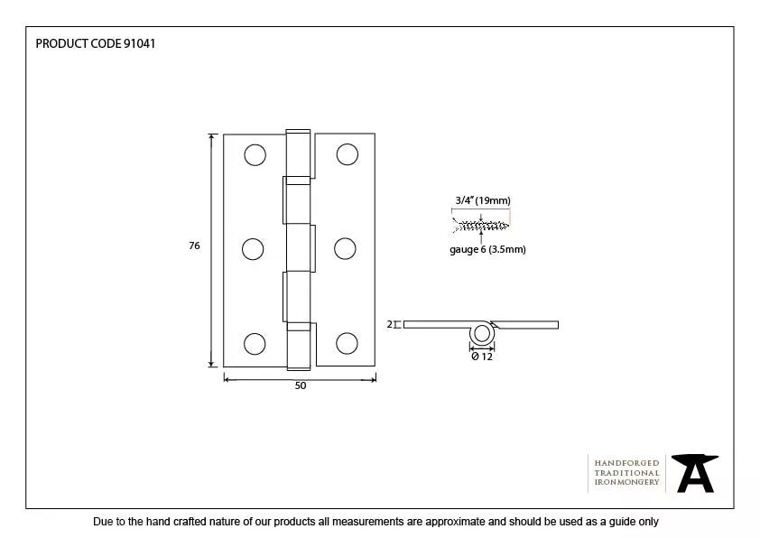 Pair From The Anvil External Beeswax 3" (77mm) Ball Bearing Butt Hinge | 91782 4 Pair From The Anvil External Beeswax 3" (77mm) Ball Bearing Butt Hinge | 91782 - Image 2