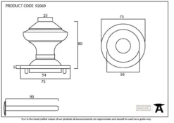 From The Anvil External Beeswax 75mm Regency Centre Door Knob | 92069 -Ironmongery Experts Shop 92069 drawing.jpg.mst