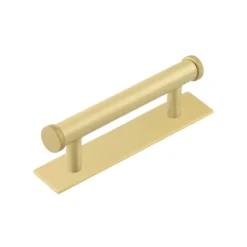 Hoxton Satin Brass Wenlock 96mm Knurled End Cap Handle On Plain Backplate | HOX150-5050SB