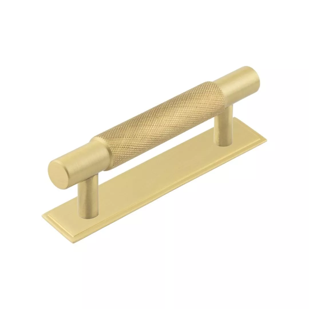 Hoxton Satin Brass Taplow 96mm Knurled Handle On Stepped Backplate | HOX2050-6050SB 3 Hoxton Satin Brass Taplow 96mm Knurled Handle On Stepped Backplate | HOX2050-6050SB