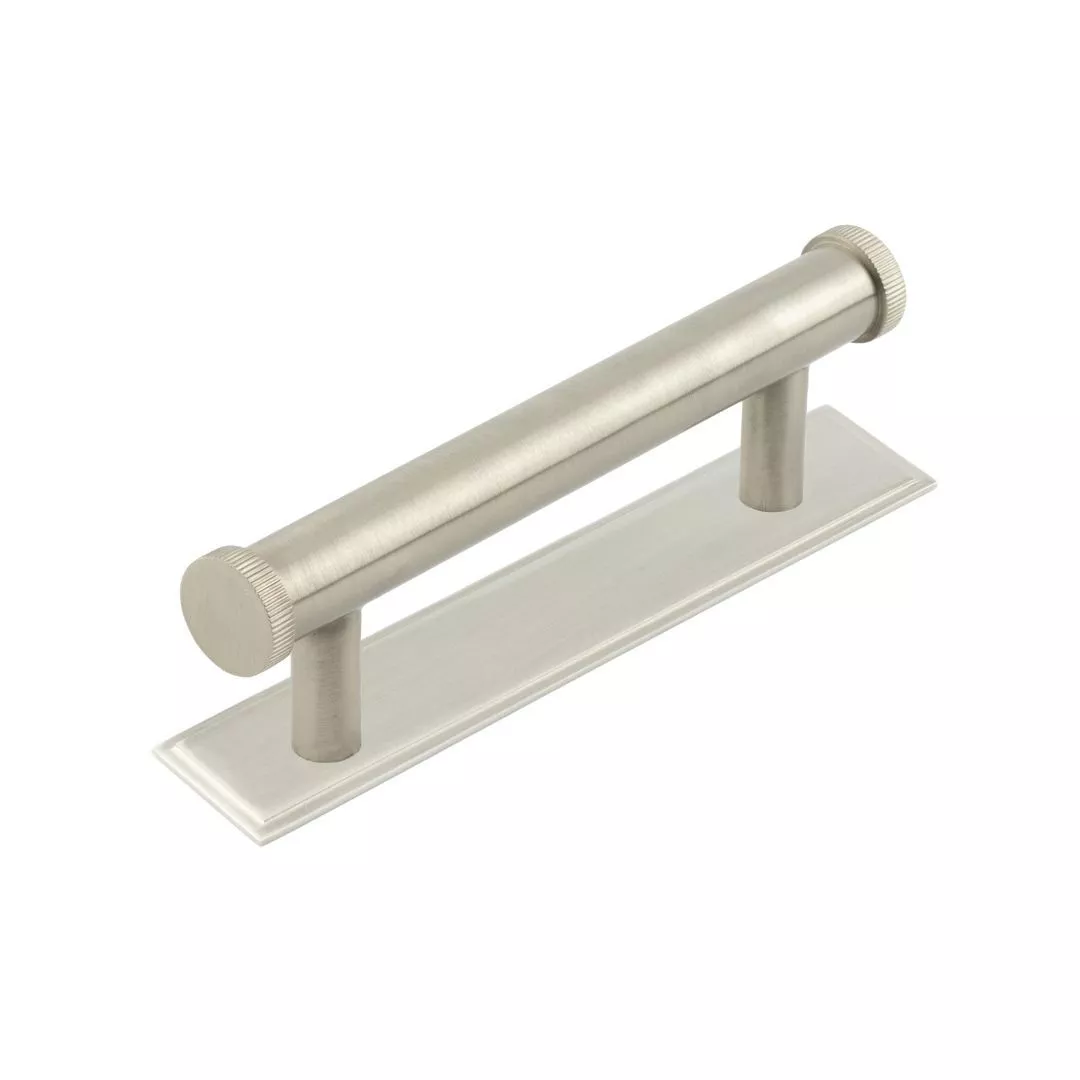 Hoxton Satin Nickel Thaxted 96mm Line End Cap Handle On Stepped Backplate | HOX250-6050SN 3 Hoxton Satin Nickel Thaxted 96mm Line End Cap Handle On Stepped Backplate | HOX250-6050SN