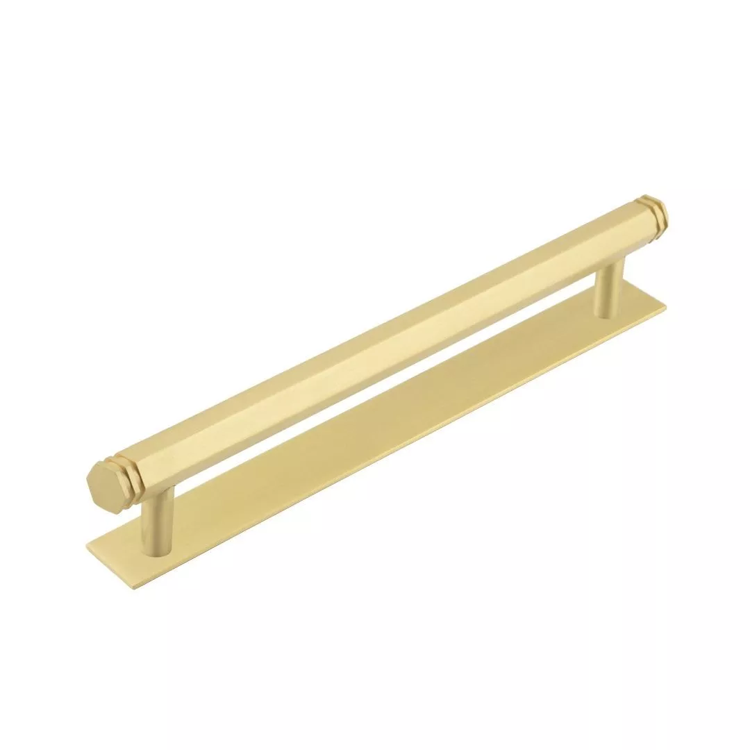 Hoxton Satin Brass Nile 224mm Hexagonal End Cap Handle On Plain Backplate | HOX360-5060SB 3 Hoxton Satin Brass Nile 224mm Hexagonal End Cap Handle On Plain Backplate | HOX360-5060SB