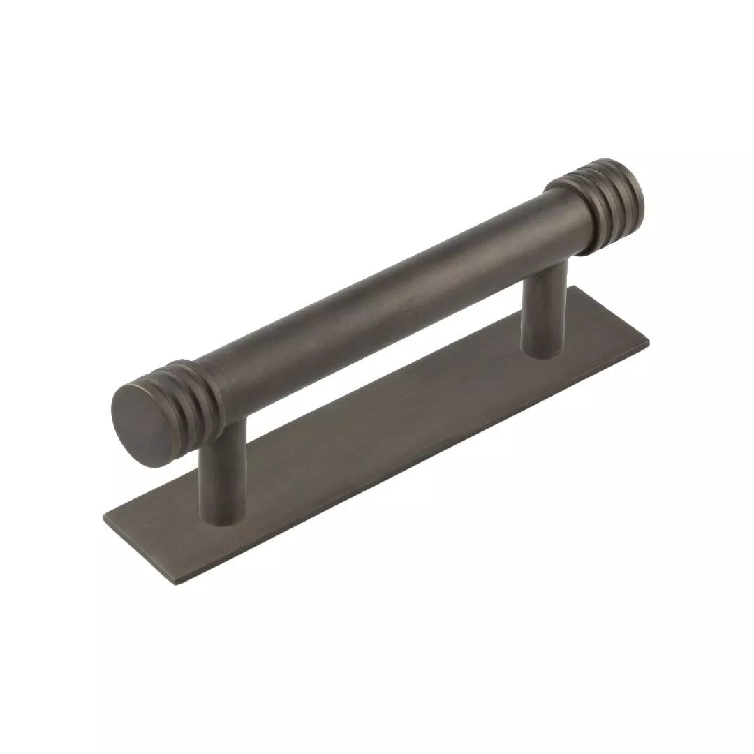 Hoxton Dark Bronze Sturt 96mm Grooved End Cap Handle On Plain Backplate | HOX450-5050DB 3 Hoxton Dark Bronze Sturt 96mm Grooved End Cap Handle On Plain Backplate | HOX450-5050DB