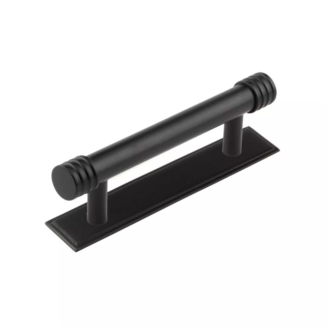 Hoxton Matt Black Sturt 96mm Grooved End Cap Handle On Stepped Backplate | HOX450-6050MB 3 Hoxton Matt Black Sturt 96mm Grooved End Cap Handle On Stepped Backplate | HOX450-6050MB