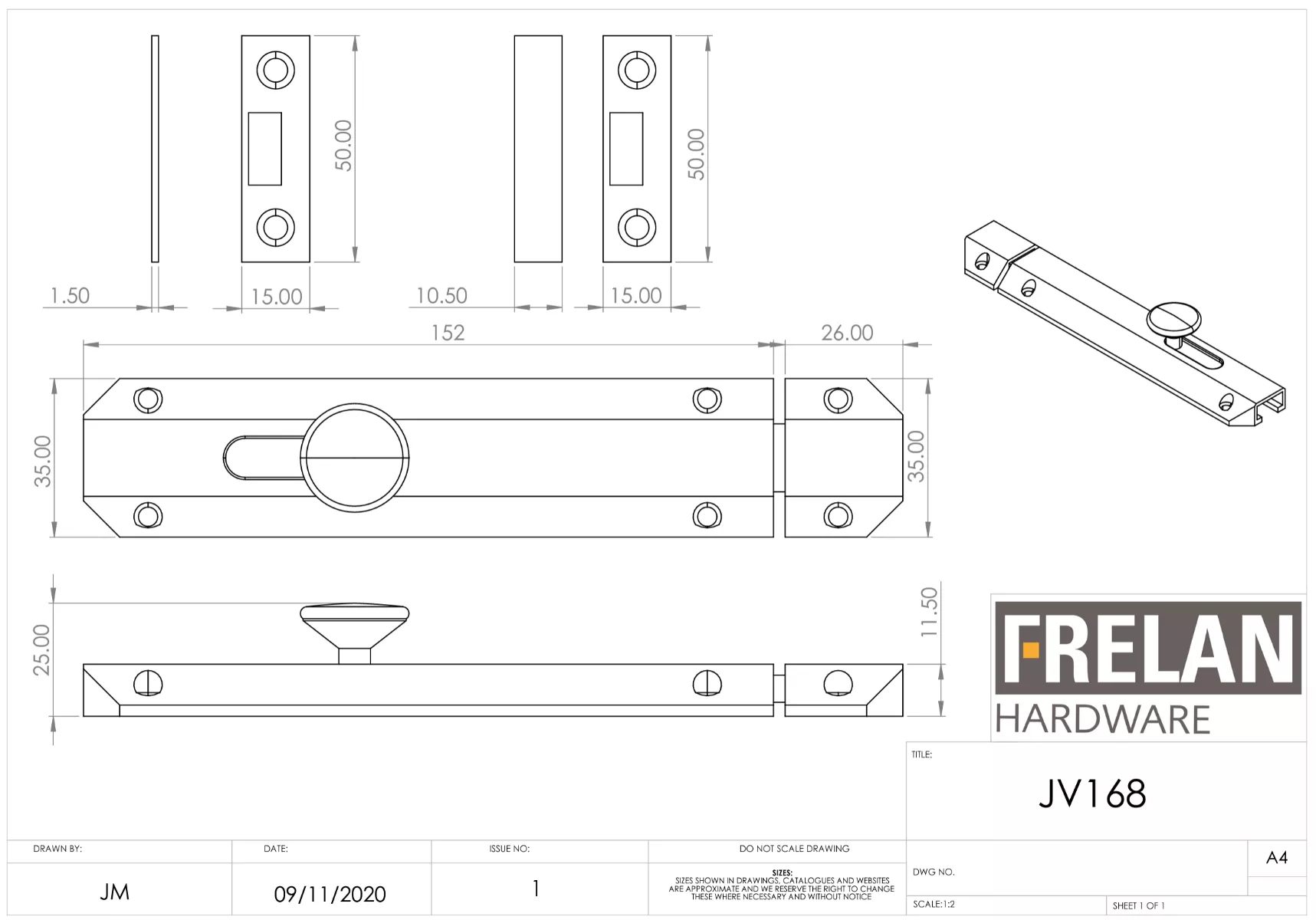 Frelan 150mm SN Slide Bolt 4 Frelan 150mm SN Slide Bolt - Image 2