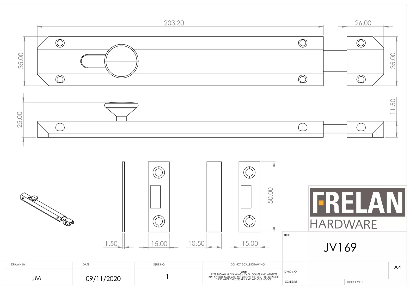 Frelan 200mm SN Slide Bolt 4 Frelan 200mm SN Slide Bolt - Image 2
