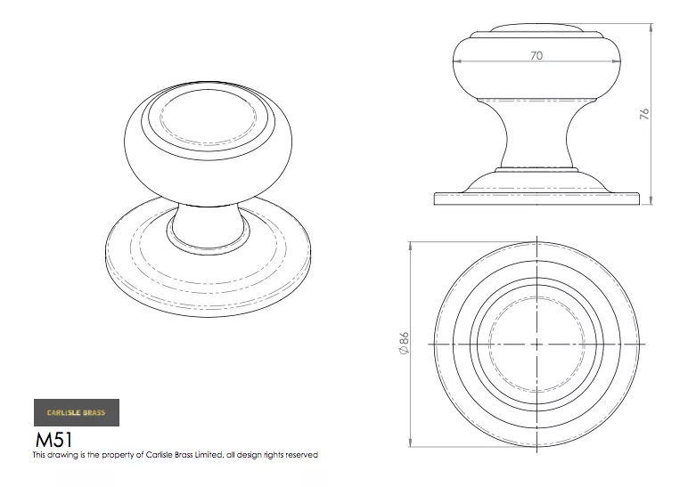 70mm Dia. Polished Chrome Centre Door Knob 4 70mm Dia. Polished Chrome Centre Door Knob - Image 2