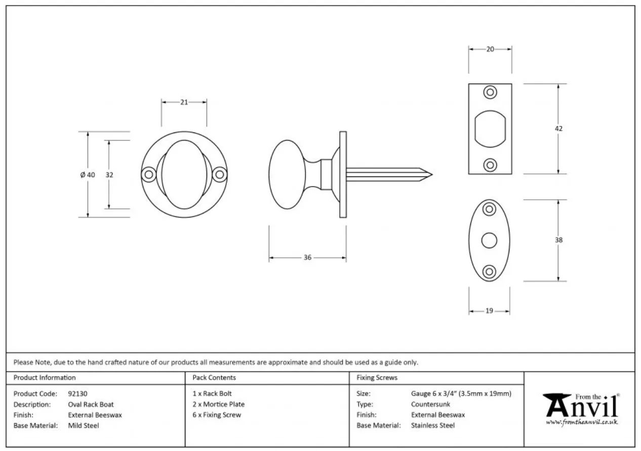 From The Anvil External Beeswax Oval Rack Bolt Turn | 92130 5 From The Anvil External Beeswax Oval Rack Bolt Turn | 92130 - Image 3