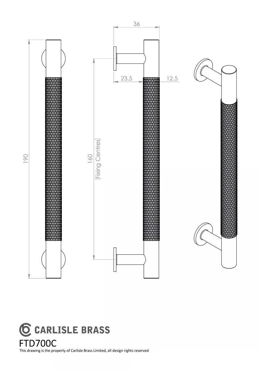 Satin Brass 190mm Knurled Pull Handle With Backplate | BP700CSB200SB 4 Satin Brass 190mm Knurled Pull Handle With Backplate | BP700CSB200SB - Image 2