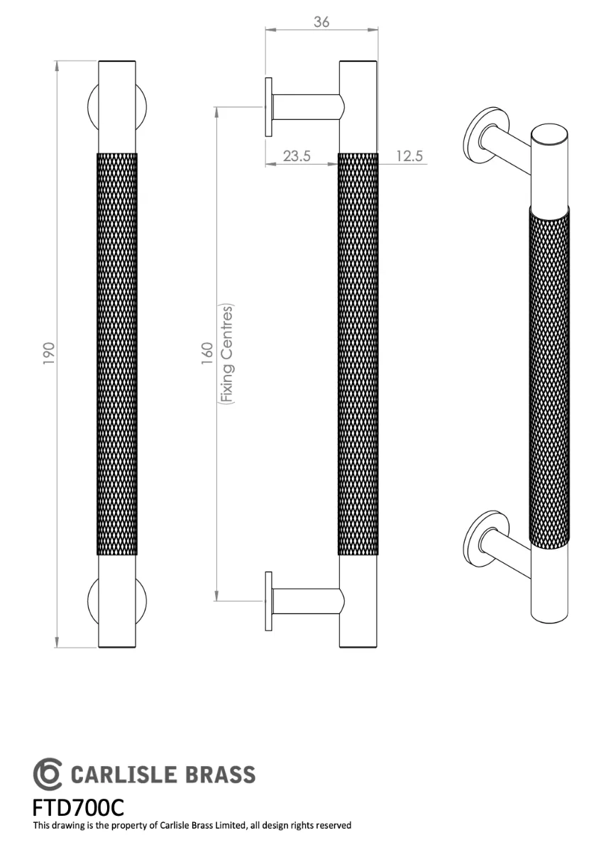 Antique Brass 190mm Knurled Pull Handle With Backplate | BP700CAB200AB 4 Antique Brass 190mm Knurled Pull Handle With Backplate | BP700CAB200AB - Image 2