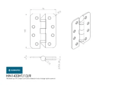CARLISLE Pair Satin Stainless Steel 102mm Radius Grade 13 Hospital Tip Hinge - HIN1433HT/13SSS/R