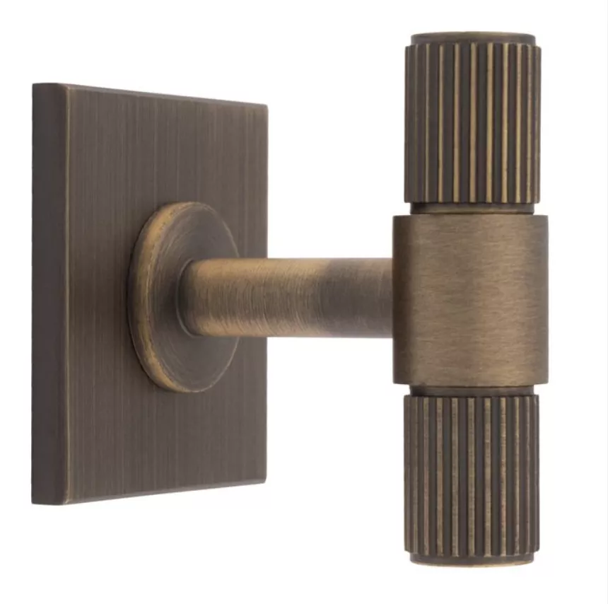 Antique Brass 50mm Lines T-Bar Knob With Square Backplate | BP711AB40AB 3 Antique Brass 50mm Lines T-Bar Knob With Square Backplate | BP711AB40AB