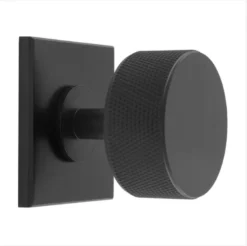 Matt Black 35mm Knurled Cupboard Knob On Square Backplate | BP703MB40MB