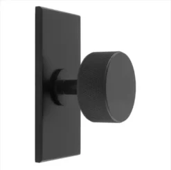 Matt Black 35mm Knurled Cupboard Knob On Rectangular Backplate | BP703MB76MB