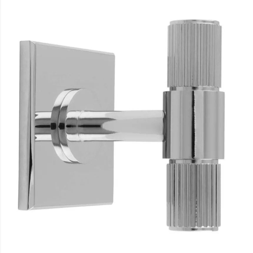 Polished Chrome 50mm Lines T-Bar Knob With Square Backplate | BP711CP40CP 3 Polished Chrome 50mm Lines T-Bar Knob With Square Backplate | BP711CP40CP